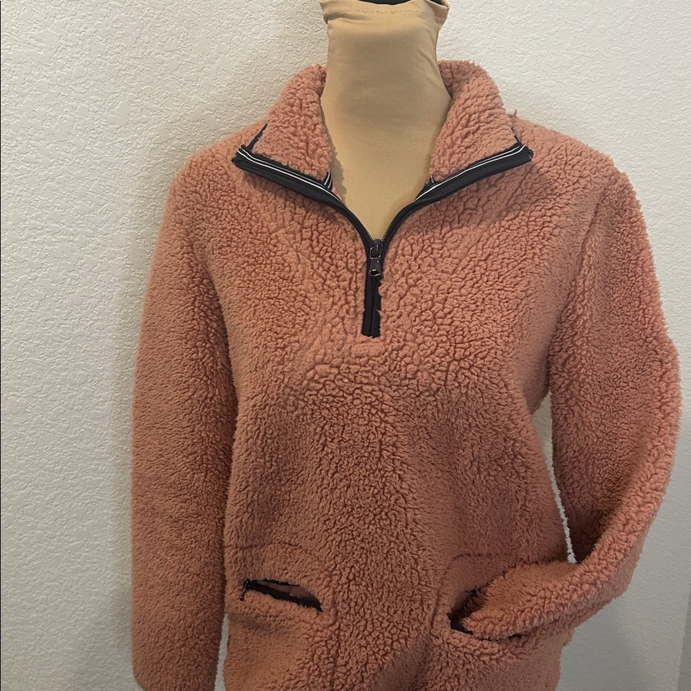 Nautica XS Pink Sherpa Quarter Zip Pullover Fleece Cozy Winter Sweater